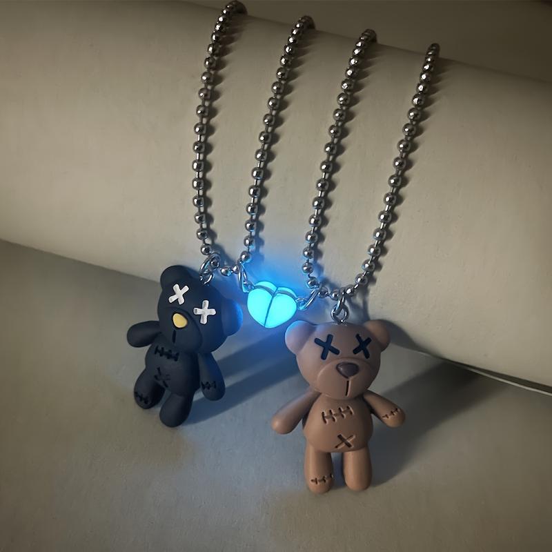 گردنبند ست مگنتی شب تاب قلب مدل خرس تدی