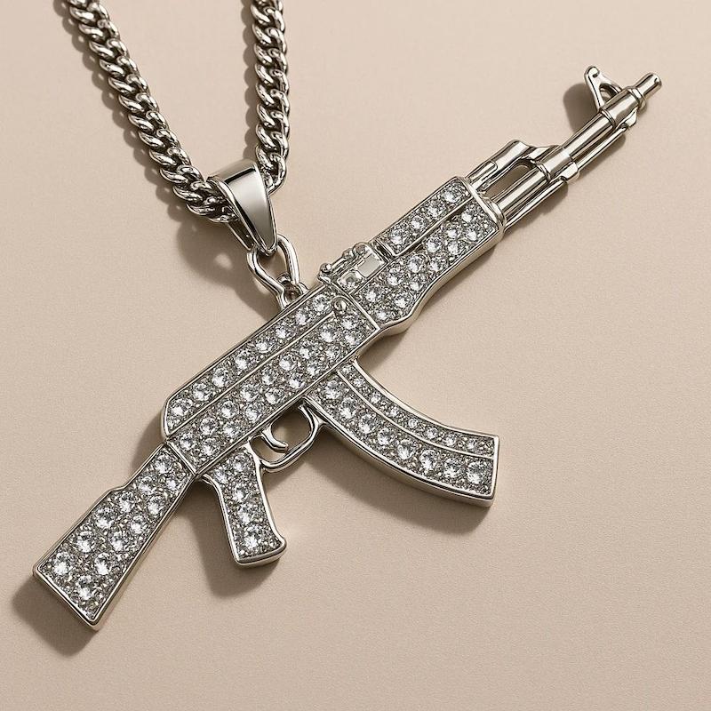 گردنبند فول نگین طرح کلاشینکف گنگ