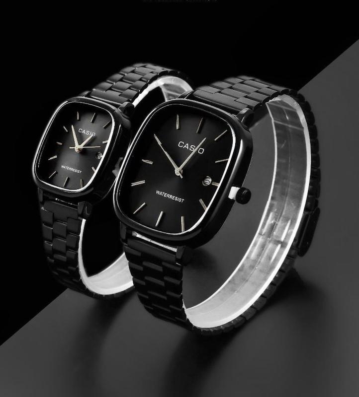 ست ساعت مردانه زنانه فول بلک کاسیو اولدمانی تاریخ دار