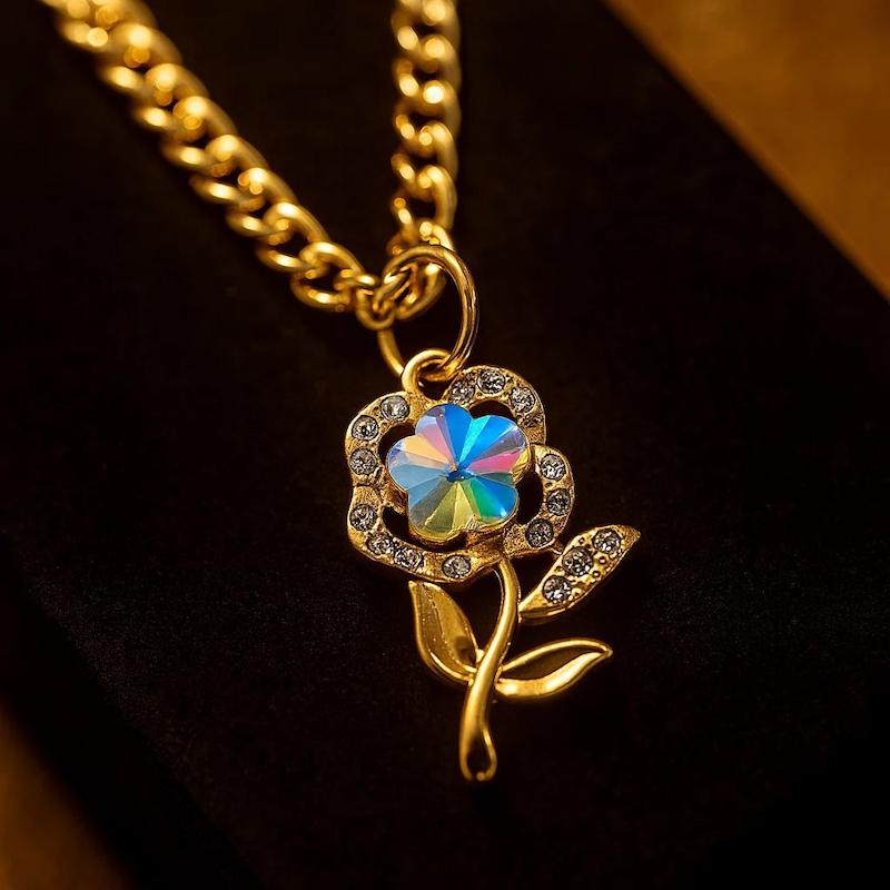 گردنبند زنانه طرح گل نگین سورارسکی نگین دار