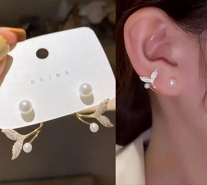 گوشواره زنانه مروارید و دم وال