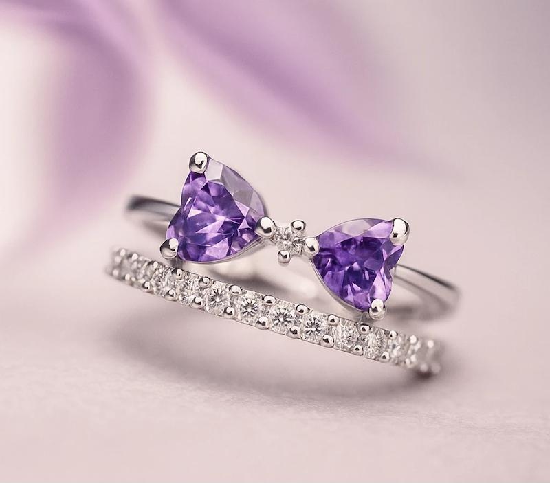 انگشتر دولاین طرح پاپیون بنفش سوارسکی کیوت