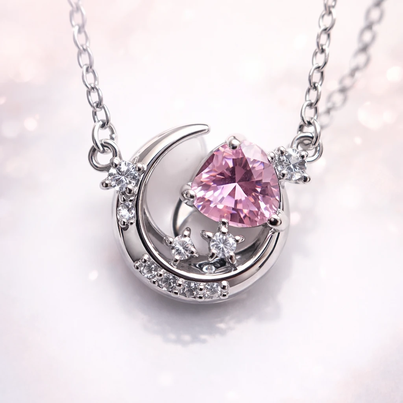 گردنبند زنانه جواهری هلال ماه و قلب کیوت پینترستی