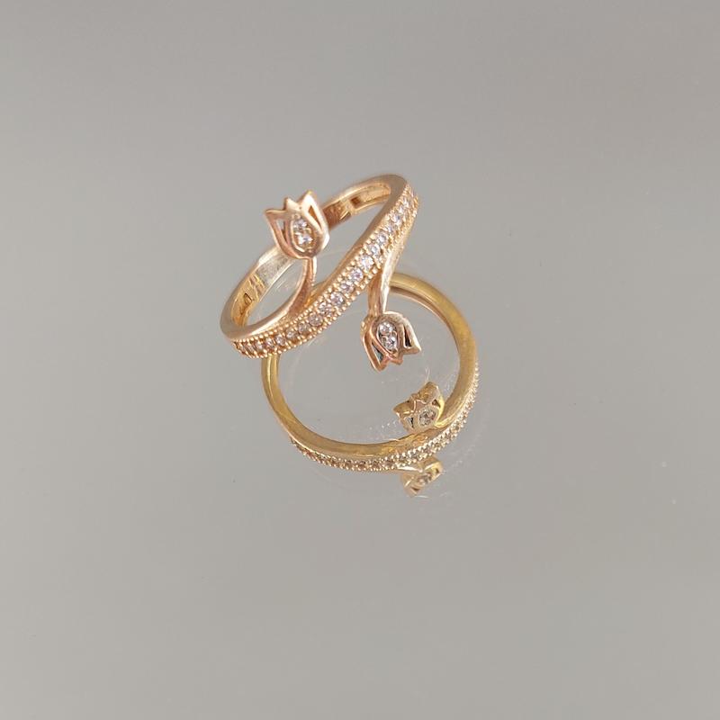 انگشتر زنانه گل لاله لاکچری نگین دار