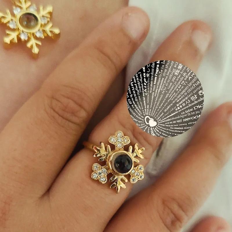 انگشتر زنانه تلسکوپی صد زبان دوستت دارم طرح برف زمستانی