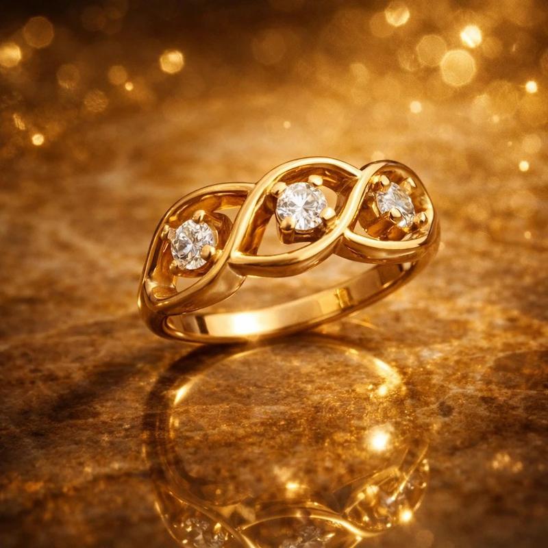 انگشتر زنانه سه نگین پیچ خورده رنگ ثابت