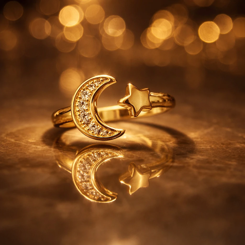 انگشتر زنانه طرح ماه و ستاره
