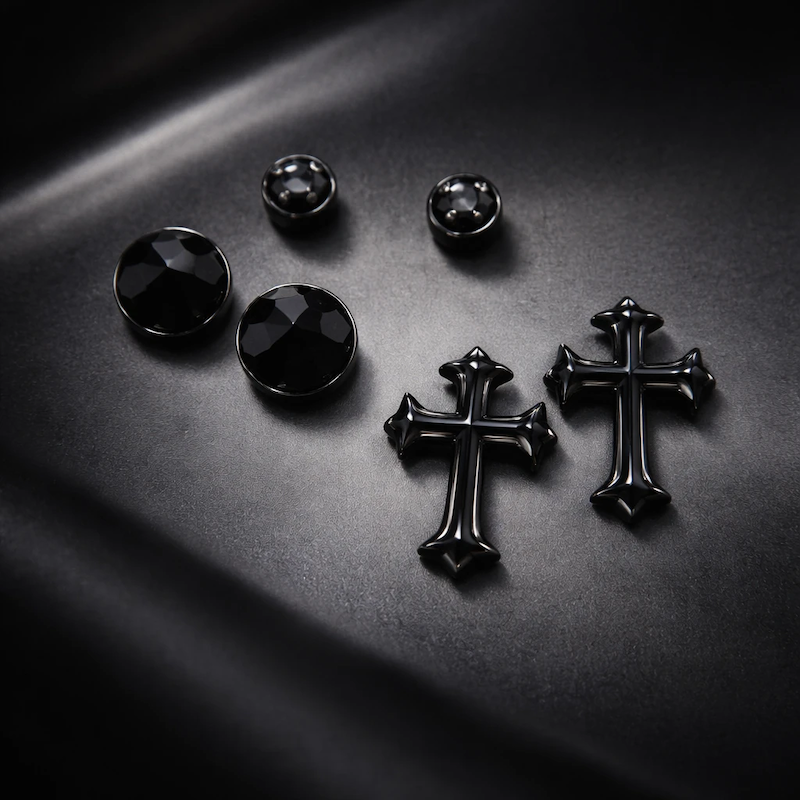 پک گوشواره صلیب و نگین مشکی سه جفت