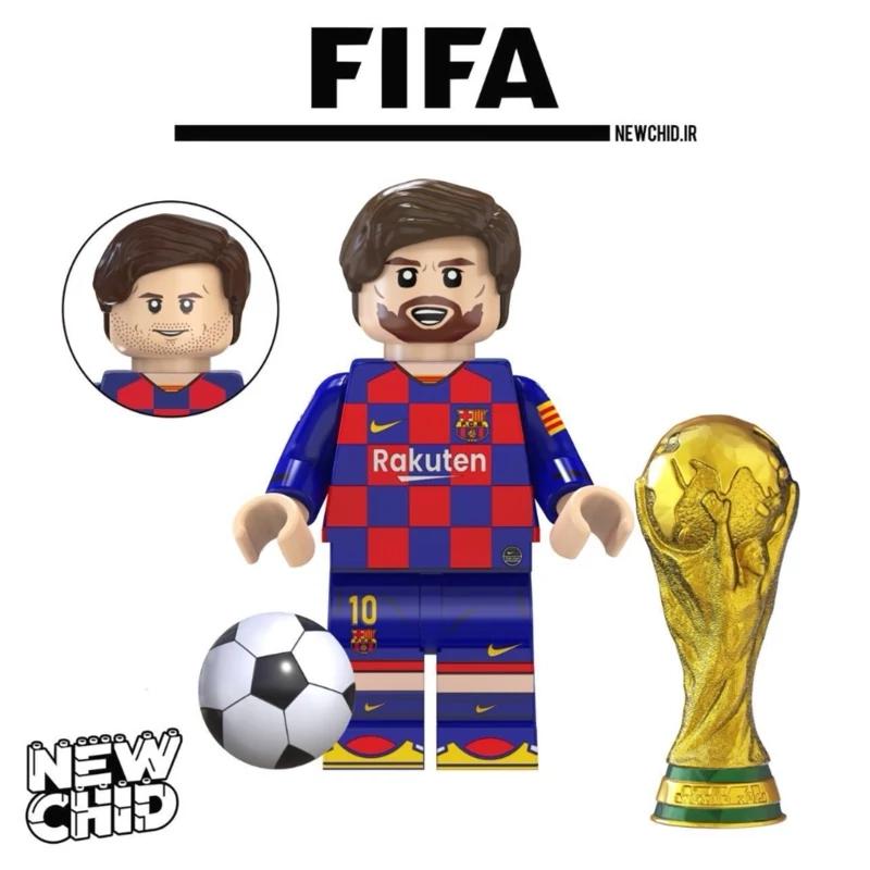 مینی فیگور مسی با لباس بارسلونا دو چهره همراه با جام جهانی طلایی