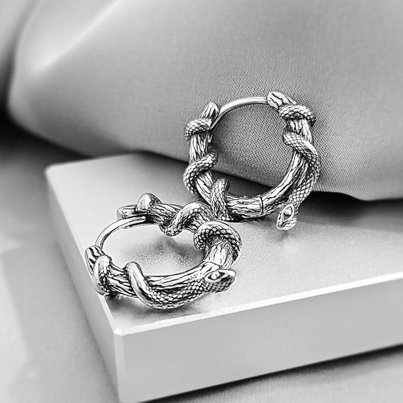 گوشواره استیل تیتانیوم مار پیچ خورده خفن