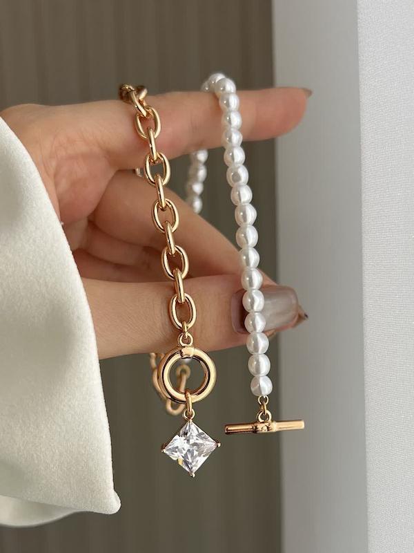 گردنبند زنانه مرواریدی لاکچری برند ژوپینگ آویز طرح الماس