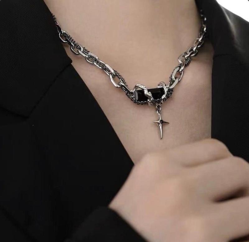گردنبند طرح سنگ و آویز پینترستی استیل رنگ ثابت