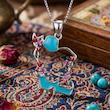 گردنبند طرح کشور ایران و گل با زنجیر استیل