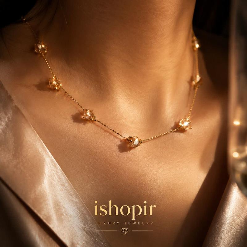 گردنبند و دستبند زنانه مینیمال سنگ و مروارید طلایی استیل اشرافی