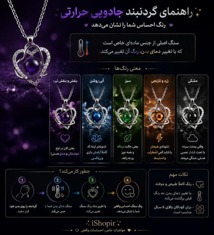 گردنبند مودی جادویی حرارتی زنانه طرح قلب پیچ خورده
