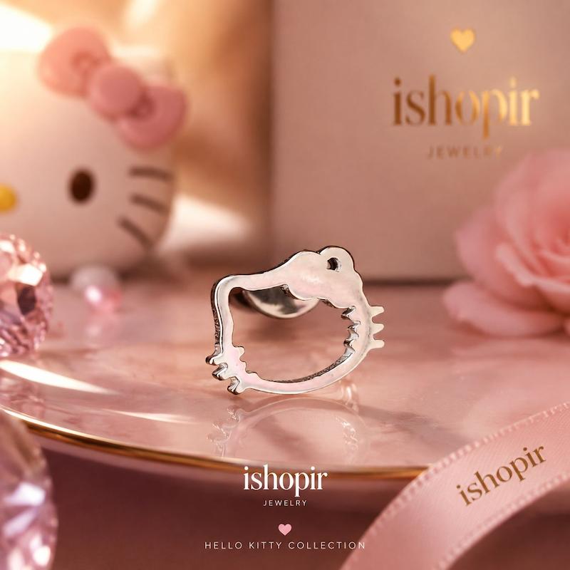 پیرسینگ گوش طرح هلو کیتی استیل