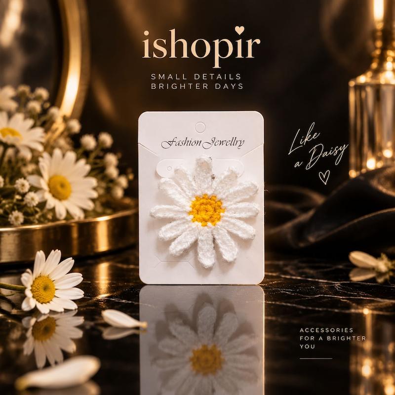 گیره مو پنس طرح گل بابونه بافتنی