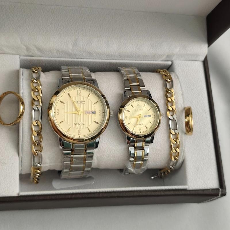 ست ساعت مردانه زنانه سیکو دستبند SEIKO دستبند استیل و حلقه