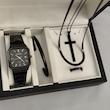 ست ساعت مردانه کاسیو CASIO دو گردنبند و دستبند بنگل حلقه استیل فول بلک