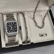 ست ساعت مردانه برند کاسیو CASIO دستبند و گردنبند باف پیچیده حلقه استیل