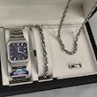 ست ساعت مردانه برند کاسیو CASIO دستبند و گردنبند باف پیچیده حلقه استیل