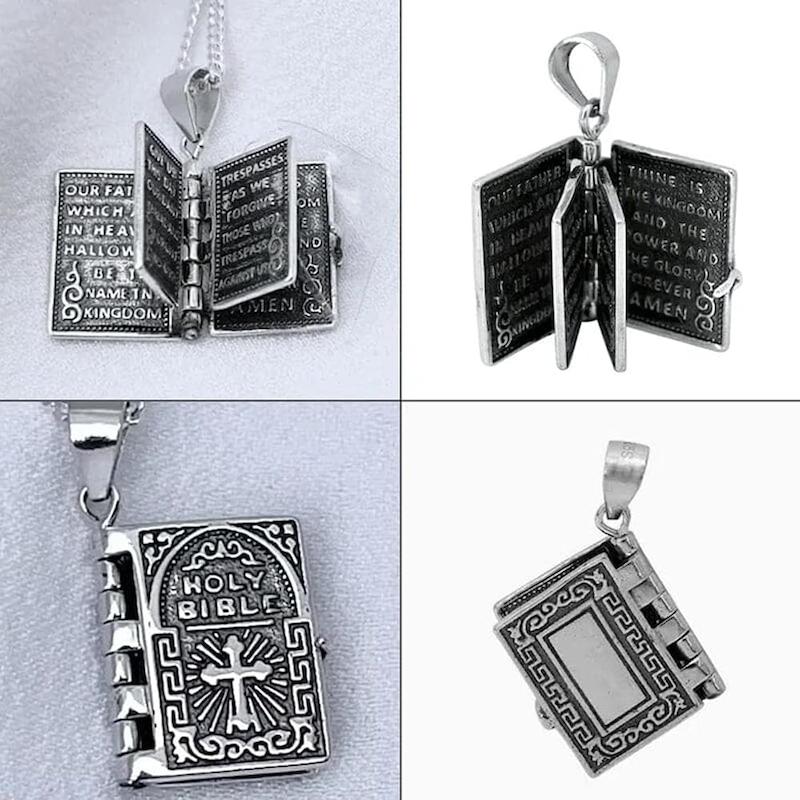 گردنبند طرح کتاب انجیل استیل