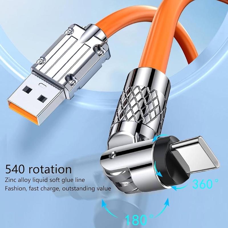 کابل شارژ تایپ سی سیلیکونی 120 وات با قابلیت چرخش 540 درجه