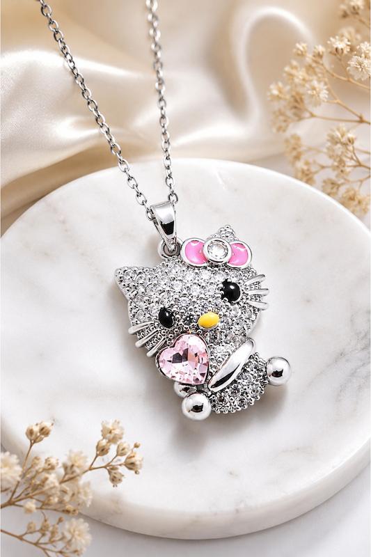 گردنبند زنانه دخترانه طرح کیتی Hello Kitty نگین کاری جواهری