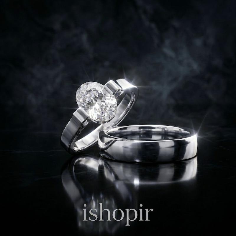 انگشتر ست استیل زنانه مردانه لوکس کلاسیک نقره ای