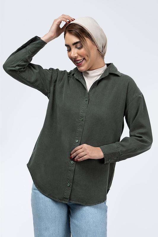 شومیز سیلک سبز لجنی