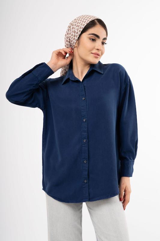 شومیز سیلک آبی نفتی