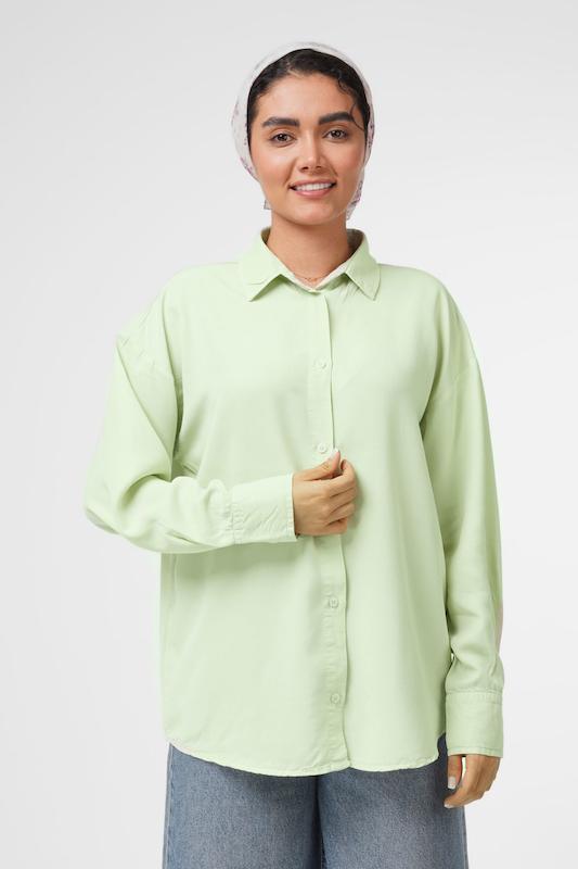 شومیز سیلک مغز پسته ای