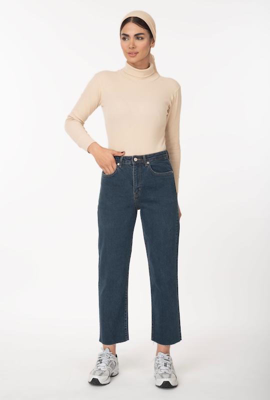 شلوار جین کراپ راسته کمر ساده