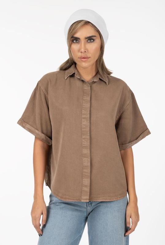 شومیز کتان (Liamo) آستین کوتاه پاکتی