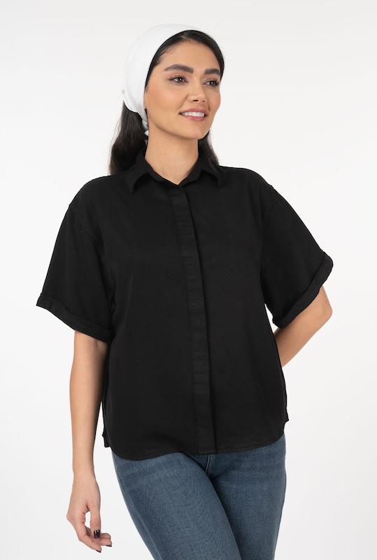 شومیز کتان (Liamo) آستین کوتاه پاکتی