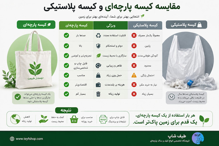 مقایسه کیسه پلاستیکی و کیسه پارچه‌ای، راهنمای کامل انتخاب هوشمندانه