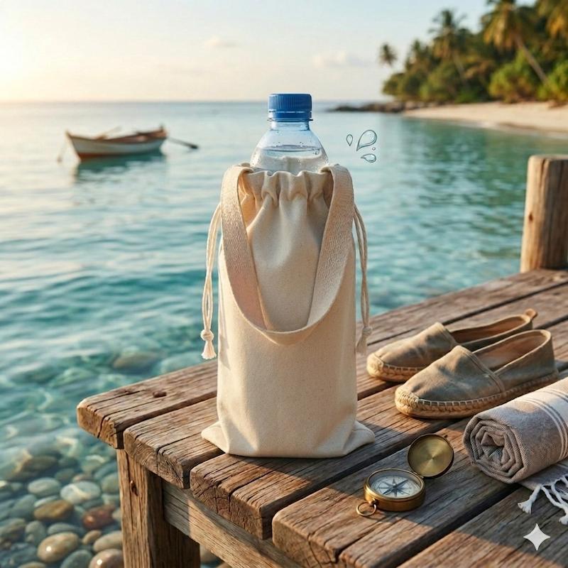کیف حمل بطری آب پارچه‌ای دسته‌دار مناسب قمقمه و فلاسک