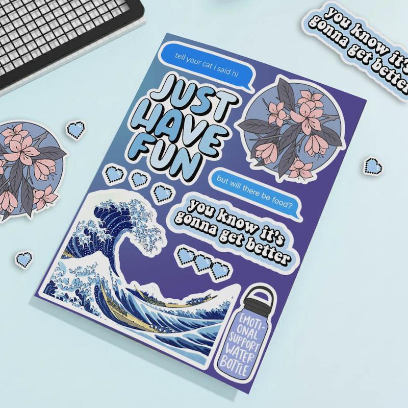 استیکر آبی طرح 1