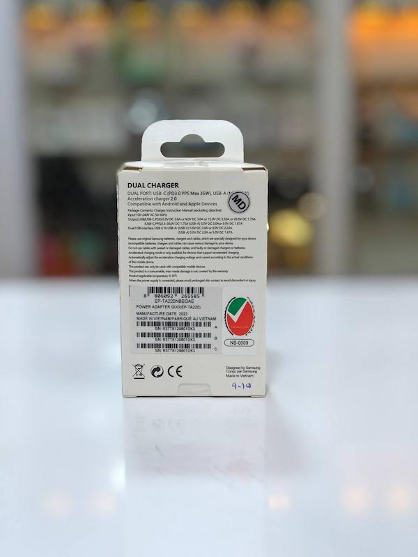 کله شارژر سامسونگ 35 وات مدل EP-TA220 (اورجینال) به همراه تبدیل | دو پورت USB و Type-C