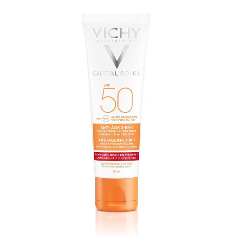 ضدآفتاب ضدچروک ویشی مدل  VICHY 3-in-1 antioxidant anti-aging treatment SPF 50