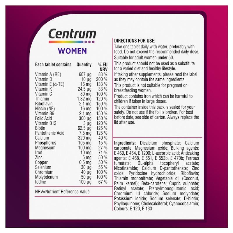 مولتی ویتامین سنتروم بانوان Centrum Women Multivitamins and Minerals