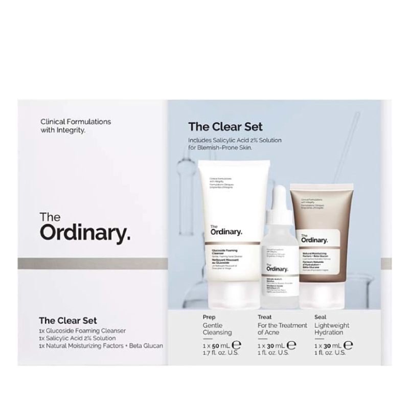 ست پاک کننده و روشن کننده اوردینری The Ordinary The Clear Set - Glucoside Foaming Cleanser + Salicylic Acid 2% Solution & Natural Moisturizing Factors + Beta Glucan