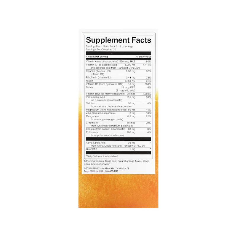انرژی ویتامین سی الکترولیت ساشه ای اسوانسون  Swanson, Energy C with Electrolytes, Natural Orange