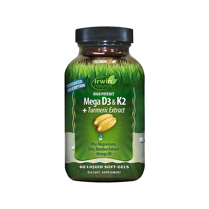 ویتامین D3 و K2 و عصاره زردچوبه اروین نچرالز  Irwin Naturals High Potency Mega D3 & K2 + Turmeric Extract