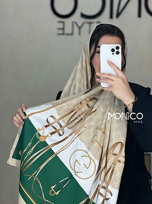 شال ابریشم GUCCI کرم سبز کد2190