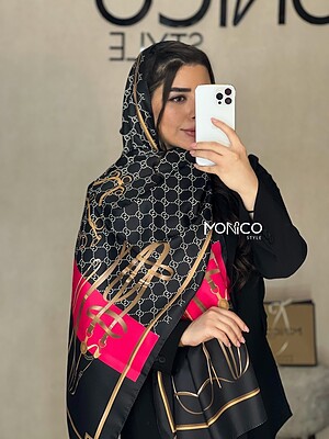 شال ابریشم GUCCI مشکی سرخابی کد2457