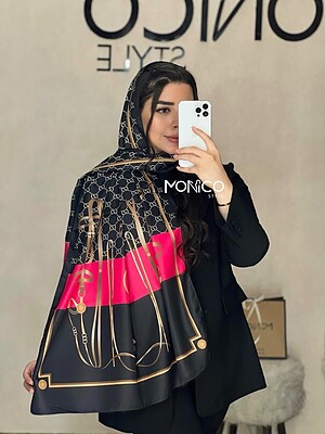 شال ابریشم GUCCI مشکی سرخابی کد2457