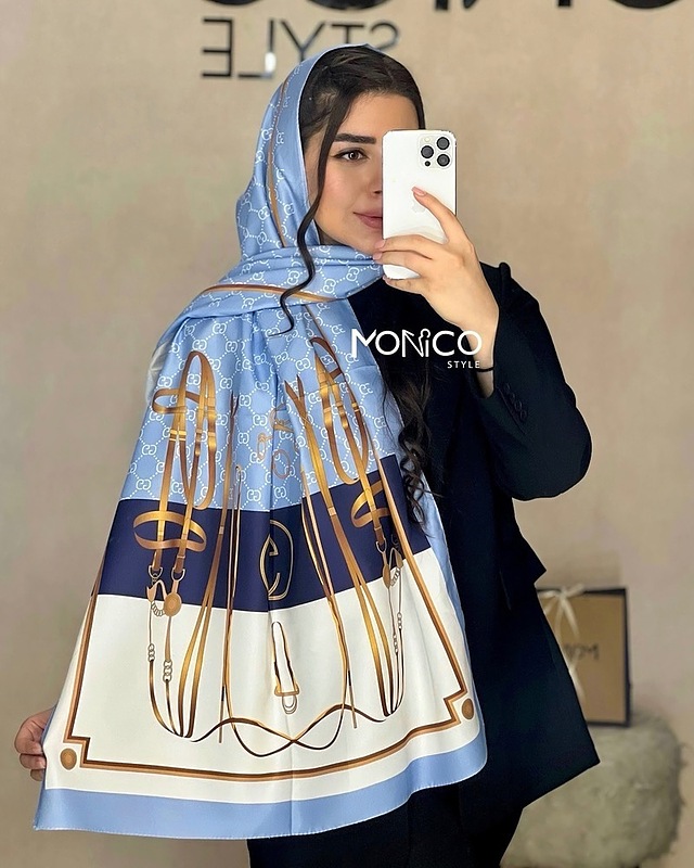 شال ابریشم GUCCI آبی کد2466