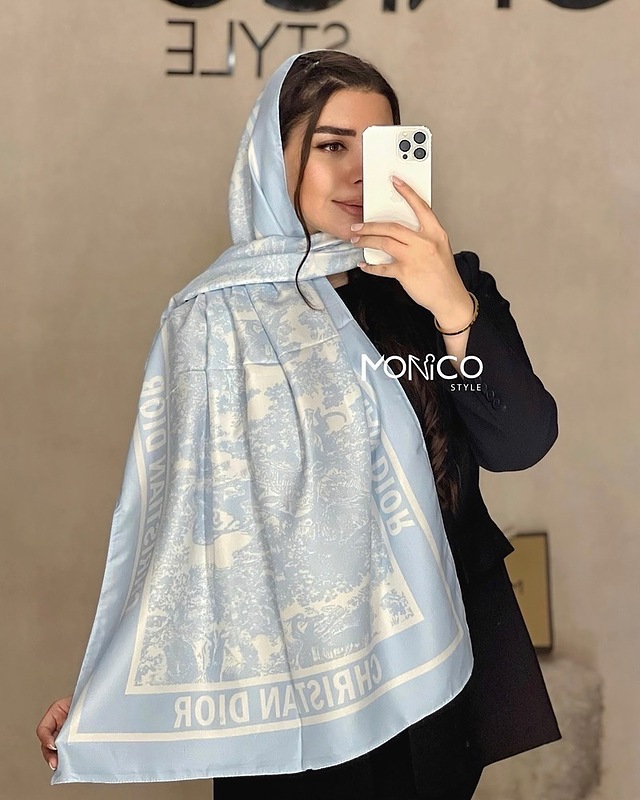 شال ابریشم DIOR جنگل آبی روشن کد2597