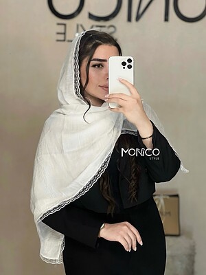 شال نخ حاشیه گیپور سفید کد2617